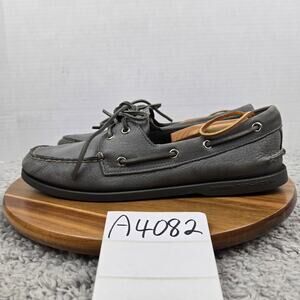 Sperry Top Sider Mens 10M Leeward 2-Eye Gray Leather Daily Casual Boat Shoe